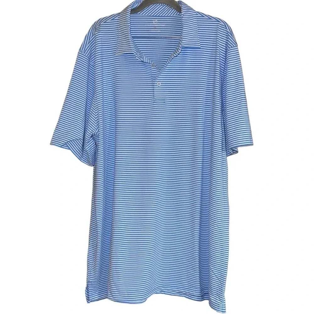 NWOT Southern Tide Blue Striped Short Sleeve Polo Shirt Size XXL